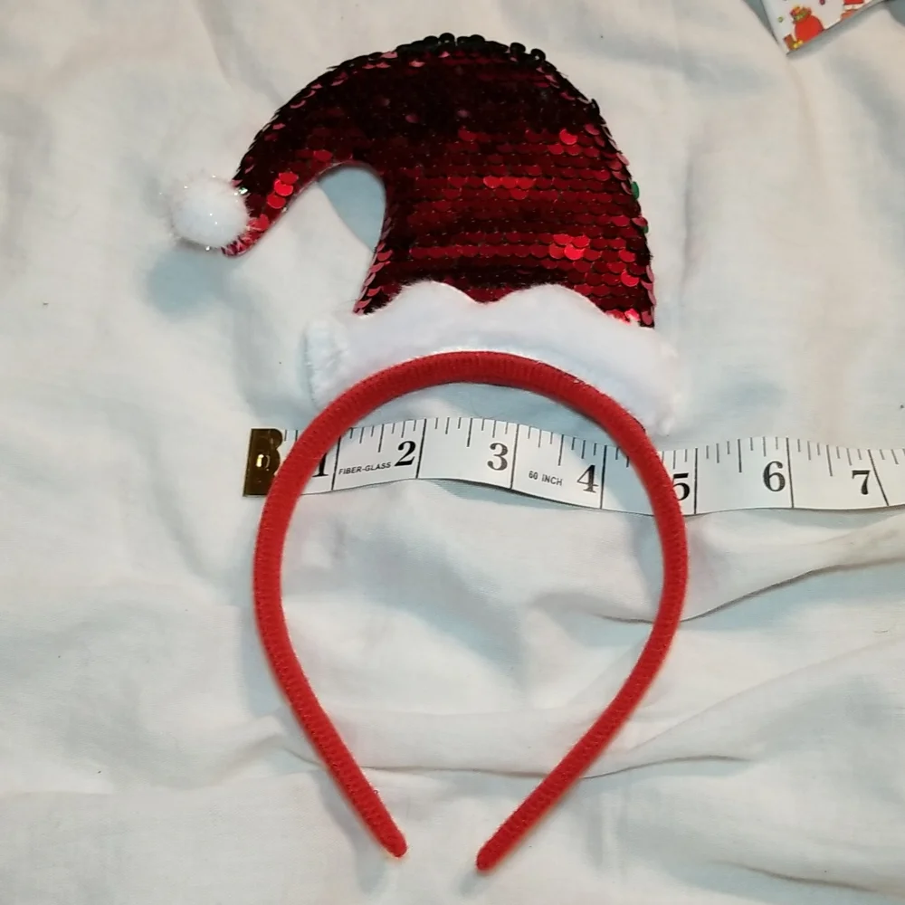 HOLIDAY HAIR BLING FASCINATOR SANTA HAT GLITTER BOW SET OF CHRISTMAS TREE RIBBON